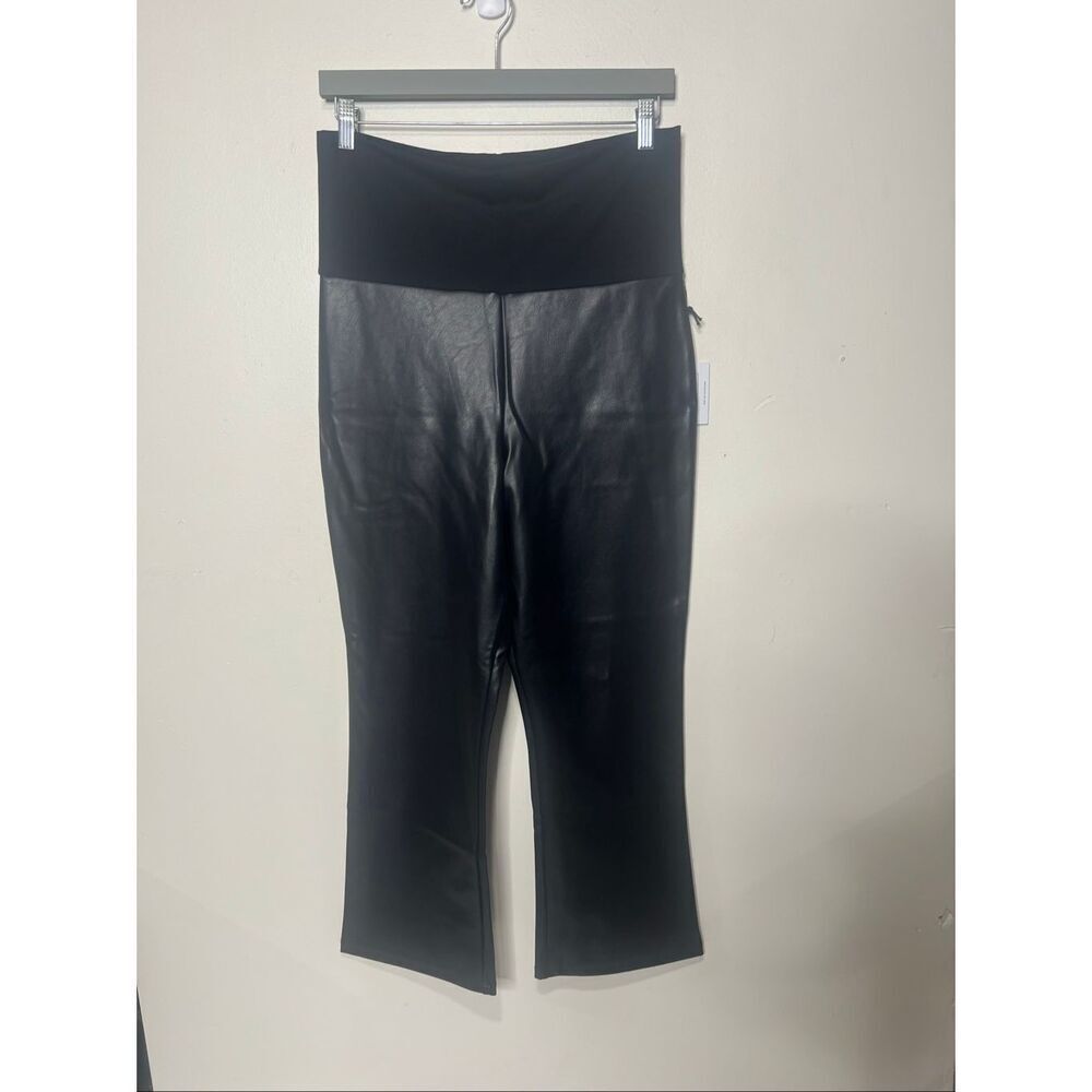 Hatch The Vegan Stretch Leather Crop Flare Black Pants Sz M Maternity NWT!
